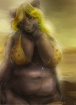 anthro beach big_breasts bottomless breasts clothed clothing female looking_at_viewer morning outside pose seaside slightly_chubby solo dlost dusk_(xhyra) felid lion mammal pantherine absurd_res hi_res pinup