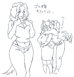 5_fingers afterimage anthro arm_tuft bare_shoulders bent_arm big_breasts biped black_text blush blush_lines breast_size_difference breasts cleavage clothed clothed_anthro clothed_female clothing curved_tail dress duo elbow_tuft ellipsis eyebrow_through_hair eyebrows eyelashes eyelashes_through_hair eyes_closed eyewear female female/female fingers floppy_ears fully_clothed fully_clothed_anthro fully_clothed_female fur fur_tuft glasses glasses_through_hair hair hands_together happy hug hugging_another hugging_from_behind humanoid_hands iris leaning leaning_forward leggings legs_together legwear long_hair looking_at_viewer midriff monotone_background mouth_closed navel open_mouth open_smile pointy_ears pose prick_ears pupils shirt short_hair shoulder_tuft simple_background simple_eyes small_pupils smile smiling_at_viewer snout standing surprised tail tail_motion tailwag tank_top text thick_thighs thin_eyebrows thong thong_straps three-quarter_view topwear translucent translucent_hair tuft underwear wearing_glasses white_background wide_hipped_anthro wide_hipped_female wide_hips sori0414 bird_dog canid canine canis domestic_dog golden_retriever hunting_dog mammal retriever 2024 black_and_white digital_drawing_(artwork) digital_media_(artwork) japanese_text monochrome sketch translation_request