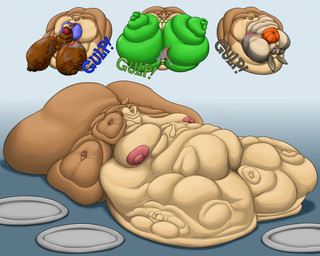 anthro apple belly bodily_fluids carrot character_prepared_as_food cooked drooling food fruit gag gagged group male male/male moobs morbidly_obese nipples obese overweight plant saliva soft_vore steam swallowing vegetable vore wolfgerlion64 nintendo star_fox falco_lombardi fox_mccloud peppy_hare slippy_toad amphibian avian bird canid canine falcon falconid fox frog lagomorph leporid mammal rabbit 5:4 absurd_res hi_res