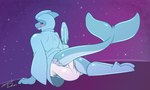 anthro blaster boots clean_diaper clothed clothing crossdressing diaper footwear looking_at_viewer looking_back looking_back_at_viewer lying male on_side rear_view retrofuturism shoes sitting solo spacesuit wearing_diaper steelshark steel_(steelshark) fish marine shark hi_res