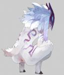 2_toes anthro anus biped blue_eyes butt crouching feet female fur hair kemono long_ears markings mask simple_background solo toes wearing_mask white_body white_fur white_hair liteu league_of_legends riot_games tencent kindred_(lol) lamb_(lol) bovid caprine mammal hi_res