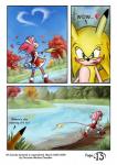 anthro blush clothing comic dress english_text eulipotyphlan female fur gabmonteiro9389 generation_1_pokemon green_eyes heart_symbol hedgehog hybrid leaf male mammal nintendo pikachu pink_body pink_fur pokemon pokemon_(species) raichu rosechu_(character) sega sonic_the_hedgehog_(series) sonichu_(character) sonichu_(series) text yellow_body yellow_fur