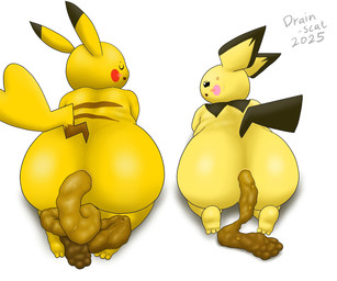 angry anthro anus ass_up black_eyes blush butt cross-popping_vein duo eyes_closed feces feces_in_ass feces_on_body feces_on_feet feces_on_ground feces_pile feet female genitals glistening heart_tail looking_back lying on_front pooping pooping_on_floor pooping_together rear_view simple_background soles tail vulva white_background yellow_body drain_scat nintendo pokemon generation_1_pokemon generation_2_pokemon pichu pikachu pokemon_(species) 6:5 hi_res