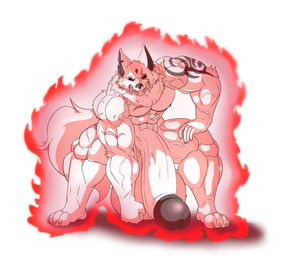 abs anthro arm_tattoo aura balls big_balls big_penis claws crouching ear_piercing eye_scar facial_scar flaccid forehead_gem fur gem genitals growth huge_balls huge_penis humanoid_genitalia humanoid_penis hyper hyper_balls hyper_genitalia hyper_penis male muscle_growth muscular muscular_male nipples pecs penis piercing scar sharp_teeth solo tail tattoo teeth toe_claws vein veiny_arms veiny_muscles white_body white_fur umbreoncloud canid canine canis mammal wolf absurd_res hi_res