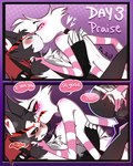 black_eyes blush day_count duo eyebrows fingering kiss_on_lips kissing male male/male nude pink_eyes praise speech_bubble text yellow_eyes zu_ri0 hazbin_hotel angel_dust husk_(hazbin_hotel) cat_demon spider_demon hi_res watermark