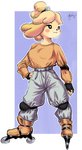 aggressive_inline_skates animal_crossing anthro bottomwear canid canine canis clothed clothing colored digital_media_(artwork) domestic_dog female fully_clothed inline_skates isabelle_(animal_crossing) knee_pads mammal nintendo panthera_cantus pants pose roller_skates shirt solo topwear