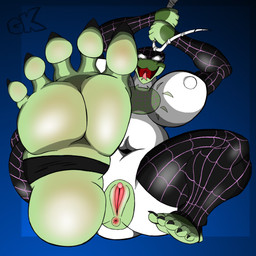 anthro anus big_breasts big_butt breasts butt claws feet female foot_fetish foot_focus genitals humanoid_feet plantigrade solo swinging thick_thighs toe_claws vaginal vulva wide_hips conditional_dnp grizzlykubz marvel spider-man_(series) margret_stalizburg reptile scalie snake 1:1 hi_res