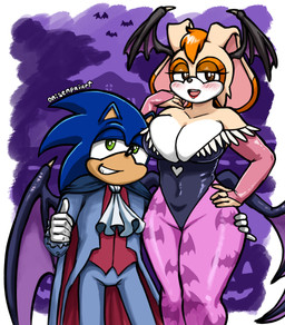 age_difference anthro big_breasts blue_body blush breasts clothed clothing cosplay duo female gloves green_eyes handwear head_wings holidays huge_breasts jack-o'-lantern looking_at_viewer male male/female mature_anthro mature_female size_difference smile smiling_at_viewer unusual_wing_placement wings oni_senpai_art capcom darkstalkers halloween sega sonic_the_hedgehog_(series) morrigan_aensland sonic_the_hedgehog vanilla_the_rabbit demon eulipotyphlan hedgehog lagomorph leporid mammal rabbit vampire hi_res