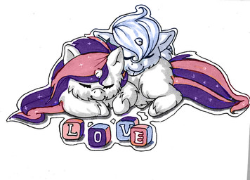 1_horn ambiguous_gender daww duo eyelashes eyes_closed female feral fur hair hooves horn multicolored_hair pink_hair pink_tail purple_hair purple_tail simple_background sleeping sleeping_together sparkles tail text toy_block two_tone_hair two_tone_tail white_background white_body white_fur white_hair young young_ambiguous young_female young_feral aisatsana fluffy_pony brisy fluffy_pony_(species) mammal 2024 cel_shading english_text shaded traditional_media_(artwork)
