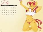 anthro anthrofied breasts calendar clothing cutie_mark equestria_girls equid equine eyes_closed female hasbro horn mammal my_little_pony mythological_creature mythological_equine mythology nipple_outline phylloaurea shirt solo stretching sunset_shimmer_(eg) topwear under_boob underwear unicorn