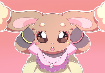 anthro bottomwear brown_body brown_eyes clothed clothing eyelashes female fingers fur jewelry looking_at_viewer necklace open_mouth pink_nose simple_background skirt solo teeth tongue piyolondres nintendo pokemon buneary generation_4_pokemon lagomorph mammal pokemon_(species) 2026 hi_res