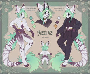 4_toes 5_fingers anthro biped blue_eyes bottomwear claws clothed clothed_anthro clothed_male clothing feet finger_claws fingers front_view fully_clothed fully_clothed_anthro fully_clothed_male fur green_hair hair looking_at_viewer male nude nude_anthro nude_male solo tail text toe_claws toes topwear white_body white_fur cordi canid canine mammal 2025 digital_drawing_(artwork) digital_media_(artwork) english_text hi_res model_sheet