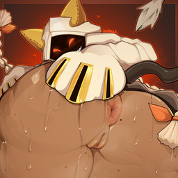 anus big_butt black_tail blonde_hair blush blush_lines bodily_fluids braided_hair brown_body brown_butt brown_skin brown_vulva butt butt_focus cellulite close-up clothing dark_body dark_skin dipstick_tail female female_humanoid freckles genitals glistening glistening_anus glistening_bodily_fluids glistening_genitalia glistening_sweat glistening_vulva gold_(metal) grin hair hand_on_butt hand_on_own_butt heart_symbol hoodie humanoid_genitalia humanoid_vulva looking_at_viewer looking_back looking_back_at_viewer markings mole_(marking) orange_text pigtails pink_anus presenting presenting_anus presenting_hindquarters puffy_anus red_blush red_eyes shadow_face sharp_teeth smile solo sweat sweaty_butt tail tail_markings tan_body tan_clothing tan_hoodie tan_skin tan_topwear teeth text thick_thighs topwear twin_braids vulva white_tail_tip wide_hipped_female wide_hipped_humanoid wide_hips yokaiduck arc_system_works blazblue taokaka animal_humanoid cat_humanoid felid felid_humanoid feline feline_humanoid humanoid kaka_(blazblue) mammal mammal_humanoid 1:1 2025 artist_name digital_media_(artwork) hi_res watermark