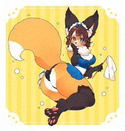 anthro clothing female fluffy fluffy_tail maid_headdress maid_uniform solo tail uniform canid canine fox humanoid mammal hi_res