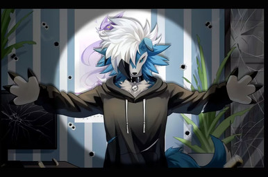 ambiguous_gender anthro black_clothing black_hoodie black_topwear blue_body blue_eyes blue_fur claws clothed clothing collar finger_claws fully_clothed fur hoodie jewelry necklace one_eye_obstructed paws pink_body pink_fur pokemorph solo spots tail topwear white_body white_fur yellow_eyes unknown_artist nintendo pokemon kian_(kianyemao) yemao_(kianyemao) generation_5_pokemon generation_7_pokemon liepard lycanroc midnight_lycanroc pokemon_(species) shiny_pokemon