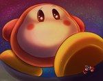 ambiguous_gender duo feet foot_focus low-angle_view pinned pinned_to_ground suddendraft kirby_(series) nintendo king_dedede waddle_dee 2022 digital_media_(artwork) hi_res