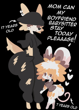 adolescent age_difference anthro babysitter big_butt black_bottomwear black_clothing black_pants black_shirt black_topwear bottomless bottomwear brown_clothing brown_shirt brown_topwear butt cheek_tuft clothed clothed_anthro clothed_male clothing dialogue duo ear_piercing ear_ring facial_tuft femboy fluffy fluffy_hair freckled_face freckles fur hair heart_symbol holding_leg huge_butt larger_male looking_at_viewer male male/male male_anthro markings orange_body orange_fur pants piercing ring_piercing shirt shota size_difference smaller_male spots spotted_arms spotted_body spotted_butt spotted_fur spotted_legs spotted_thighs stated_age stated_young tail text thick_thighs topwear tuft white_body white_fur yellow_body yellow_fur young young_anthro young_male julylafearata merry_noel canid canine canis domestic_dog herding_dog mammal mouse murid murine pastoral_dog rodent welsh_corgi 2026 absurd_res digital_media_(artwork) english_text hi_res