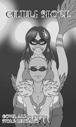 accessory anthro bald big_breasts breasts clothed clothed_anthro clothed_female clothed_human clothed_male clothing duo elbow_feathers eyewear facial_markings feathered_tail feathers female flower flower_in_hair frown hair hair_accessory hand_on_chest head_markings human_on_anthro interspecies long_hair long_tail looking_at_viewer male male/female markings mask_(marking) narrowed_eyes nervous non-mammal_breasts plant smile smug sunglasses tail text title rumydaigo cavemanon_studios i_wani_hug_that_gator inco_(iwhtg) lunara_(iwhtg) bambiraptor dinosaur dromaeosaurid human mammal prehistoric_species reptile saurischian scalie theropod english_text greyscale hi_res monochrome