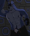 abs anthro armpit_hair balls balls_outline barazoku belt big_balls big_bulge big_penis black_bottomwear black_clothing black_pants blue_body blue_fur blue_nipples bodily_fluids body_hair bottomwear bulge chest_hair chest_tuft clothed clothing detailed_bulge dripping erect_nipples erection erection_under_clothing eyewear facial_hair fur genital_fluids genital_outline genitals goatee hairy half-erect happy_trail leaking leaking_precum leaning leaning_forward leaning_on_wall male mature_anthro mature_male mouth_closed mouth_scar muscular muscular_anthro muscular_male nipple_fetish nipple_piercing nipple_play nipple_pull nipple_ring nipple_ring_pull nipples notched_ear open_belt open_bottomwear open_clothing open_pants pants pecs penis piercing pink_penis precum precum_drip precum_through_clothing precum_through_underwear presenting pubes raised_arm ring_piercing scar shirtless shirtless_male simple_background solo stubble sunglasses tenting topless topless_male tuft underwear wet wet_clothing kodiff digital_drawing_(artwork) digital_media_(artwork) hi_res
