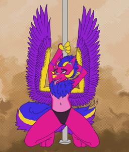 andromorph anthro clothing collar intersex male panties pole presenting solo underwear emily_white grim_wisk wickerbeast absurd_res hi_res
