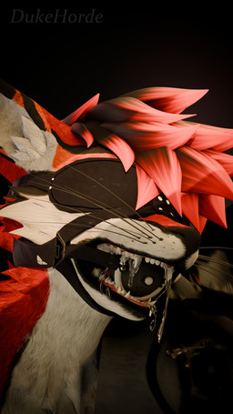 aggressive anthro bodily_fluids close-up detailed_fur drooling dukehorde excessive_drooling eyewear facial_markings fur goggles head_markings male markings messy nude open_mouth saliva sensory_deprivation sharp_teeth snarling solo teeth duke_horde duke_horde_(character) canid canine fox mammal rexouium 3d_(artwork) 9:16 absurd_res blender_(artwork) detailed digital_media_(artwork) headshot_portrait hi_res portrait