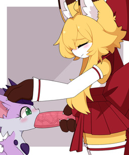 animal_genitalia animal_penis anthro asian_clothing big_penis blush bodily_fluids canine_genitalia canine_penis clothing crossgender dripping duo east_asian_clothing eyes_closed fellatio ftg_crossgender fti_crossgender genital_fluids genitals gynomorph hand_on_head holding_penis huge_penis intersex japanese_clothing miko_outfit oral penile penis penis_in_mouth precum precum_drip saliva saliva_on_penis sex side_view vein veiny_penis km-15 lumen_(km-15) miu_(feeshyartist) canid canine felid feline fox mammal philikkahn female_(lore)