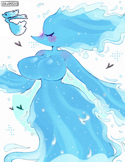big_breasts blush blush_lines breasts eyes_closed female heart_symbol simple_background solo sprite water white_background kawo_oshy deltarune undertale_(series) miss_mizzle darkner elemental_creature elemental_humanoid humanoid mizzle_(deltarune) water_creature absurd_res hi_res