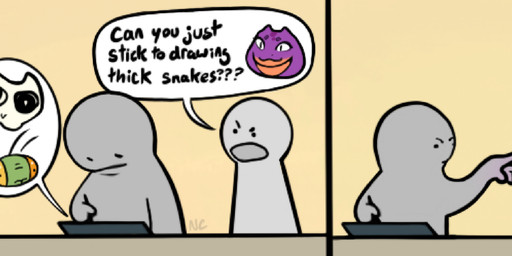 angry anthro dialogue drawing_tablet female humor male simple_background speech_bubble telekinesis text ncs gloose_(ncs) keeshee tim_(ncs) arthropod cobra domestic_cat felid feline felis human insect mammal mantis reptile scalie snake 2025 comic english_text hi_res multiple_images signature