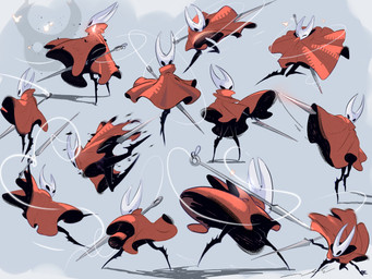 black_body black_legs cloak clothed clothing hornet's_needle monotone_cloak pose red_cloak red_clothing sewing_needle shadow solo string white_head psychozeka hollow_knight_(franchise) team_cherry hornet_(hollow_knight) arthropod absurd_res hi_res