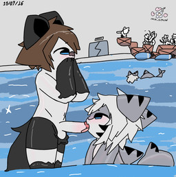 all_fours background_sex balls blush duo fellatio femboy genitals male male/male oral penile penis sex swimming_pool colin_slenced changed_(video_game) lin_(changed) tiger_shark_(changed) aquatic fish human mammal shark hi_res