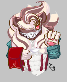 abs anthro eyewear hair long_hair long_tail male monocle one_eye_closed red_eyes sharp_teeth smile solo tail teeth wink unknown_artist cookie_run_kingdom devsisters esterhazy_(cookie_run) canid canine canis mammal wolf hi_res
