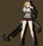 blonde_hair boots bottomwear breasts candy clothing collar dessert female food footwear hair jacket lollipop looking_at_viewer low-angle_view melee_weapon shirt shoes shorts solo standing tongue tongue_out topwear weapon lim_aya_w arknights hypergryph studio_montagne siege_(arknights) animal_humanoid felid felid_humanoid humanoid lion_humanoid mammal mammal_humanoid pantherine pantherine_humanoid 2020