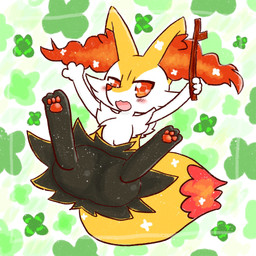 3_fingers 3_toes ambiguous_anthro ambiguous_gender anthro arm_tuft biped black_body black_fur blush blush_lines cheek_tuft chest_tuft clover_(plant) clover_leaf digitigrade dipstick_tail facial_tuft featureless_crotch feet fingers fluffy fluffy_tail four_leaf_clover front_view fur hip_tuft holding_object holding_stick inner_ear_fluff leaf lying markings multicolored_body multicolored_fur nude_ambiguous nude_anthro on_back open_:3 open_mouth orange_body orange_eyes orange_fur orange_inner_ear_fluff orange_nose orange_tail_tip pawpads plant pointy_ears prick_ears red_pawpads shoulder_tuft simple_background solo stick tail tail_markings tapering_snout toes tuft two_tone_tail white_body white_fur yellow_body yellow_fur annyui0611 nintendo pokemon braixen canid generation_6_pokemon mammal pokemon_(species) 1:1 2021 colored digital_drawing_(artwork) digital_media_(artwork) full-length_portrait hi_res japanese_description portrait shaded translated_description