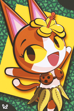 anthro brown_body brown_fur coconut coconut_bra drupe_(fruit) eyebrows female flower flower_accessory food fruit fur grass_skirt multicolored_body multicolored_fur plant pupils slit_pupils smile solo tail white_body white_fur yellow_eyes kirbyzaz animal_crossing nintendo coconut_(luckythe3rdcat) fan_character domestic_cat felid feline felis mammal hi_res signature tagme