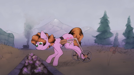 building cutie_mark detailed_background disability female feral flower green_eyes house looking_down mountain nude outside paralysis paraplegic permanent_paralysis plant quadruped side_view smile solo tree marsminer hasbro my_little_pony fan_character gracey equid equine horse mammal pony 16:9 2016 absurd_res digital_media_(artwork) full-length_portrait hi_res portrait widescreen