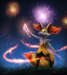 ambiguous_gender anthro elemental_manipulation fire fire_manipulation fireworks fur holidays inner_ear_fluff magic night outside solo speedpaint tuft yellow_body vm94 new_year_2021 new_years_eve nintendo pokemon braixen generation_6_pokemon pokemon_(species) 2021 absurd_res digital_media_(artwork) digital_painting_(artwork) hi_res shaded signature