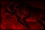 black_body black_fur bodily_fluids bovid_horn caprine_horn countershading demonic detailed_background drooling feral fur headbutt horn male ram_horn red_body red_countershading red_eyes red_fur saliva sharp_teeth solo teeth alcinda ramsus_(alcinda) bovid caprine mammal monochrome red_theme