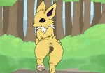 animal_genitalia animal_pussy anus canine_genitalia canine_pussy female feral forest forest_background fur genitals looking_at_viewer looking_back nature nature_background pawpads paws plant pussy simple_background solo tree vaporeon1770 nintendo pokemon eeveelution generation_1_pokemon jolteon pokemon_(species) shaded simple_shading