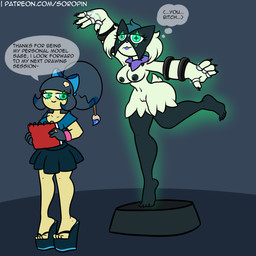 anthro bow_ribbon duo female frozen glowing glowing_eyes hypnosis lipstick makeup mind_control nude nude_female pose posing_for_picture ring submissive submissive_female text wedge_(footwear) soropin nintendo pokemon blue_(soropin) sage_(soropin) generation_3_pokemon generation_9_pokemon mawile meowscarada pokemon_(species) 1:1 english_text hi_res url