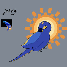 ambiguous_gender beak black_beak black_legs blue_body blue_feathers feathers feral grey_background photo_reference simple_background solo sun yellow_eyes effervescent_water the_backrooms jerry_(the_backrooms) avian backrooms_creature bird parrot 1:1 absurd_res hi_res reference_image