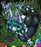 animal_ears animal_nose big_breasts big_butt breasts butt clothing colored_nails costume cuffs_(clothing) easter_egg eyelashes fake_ears fake_rabbit_ears feet female fishnet_clothing fishnet_legwear fur grass green_hair grey_body grey_fur grey_hood hair high-angle_view holidays inner_ear_fluff legwear looking_at_viewer lying nails on_front plant purple_eyes purple_nails reverse_bunny_costume short_hair short_stack solo text thick_thighs tuft wide_hips nightlydayart easter league_of_legends riot_games tencent vex_(lol) humanoid yordle hi_res