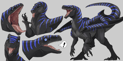 4_eyes ambiguous_gender beady_eyes black_claws blue_eyes claws feral grey_background grey_body markings mouth_shot multi_eye open_mouth simple_background solo striped_back striped_markings striped_neck striped_tail stripes tail tail_markings tongue tongue_out swampjaws mythology pyxaron dinosaur dragon dromaeosaurid hybrid mythological_creature mythological_scalie prehistoric_species reptile saurischian scalie theropod 2:1 hi_res