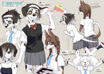 anthro bottomwear breasts clothed clothing female female_anthro floppy_ears fur group hair kemono multicolored_body multicolored_fur school_uniform skirt text tongue topwear uniform kikurage inukoro_(kikurage) furuba_chika ibigawa_shiena canid canine canis domestic_dog mammal 2023 character_name digital_media_(artwork) hi_res japanese_text multiple_images