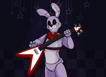 anthro black_background black_sclera electric_guitar fingers fluffy fluffy_tail fur guitar inner_ear_fluff long_ears looking_at_viewer machine male musical_instrument plucked_string_instrument purple_body purple_fur simple_background small_tail smile solo standing string_instrument tail teeth tuft white_eyes dompteuseartist five_nights_at_freddy's scottgames bonnie_(fnaf) animatronic lagomorph leporid mammal rabbit robot 2015 signature