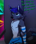 absurd_res anthro arm_warmers armwear blep bulge clothing dialogue dirty_talk felid feline hi_res looking_at_another lynx m4ysona male mammal nexus_(nexuslynx) solo tongue tongue_out underwear