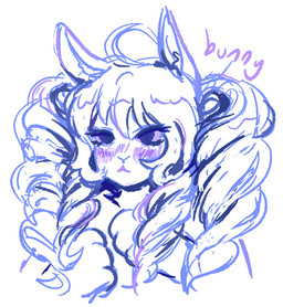 ahoge anthro bangs blush curly_hair eyelashes female hair handpaw inner_ear_fluff paws pigtails simple_background solo text tuft white_background fruityrats heartlovepowertemple rabbitmaiden_softworks rgb_paw conja alien lagomorph leporid mammal rabbit venus_rabbit english_text hi_res sketch