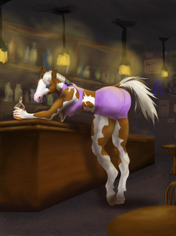 alcohol anthro bent_over beverage blue_eyes female hooves looking_at_viewer nipples public solo suggestive lullaniabby equid equine mammal absurd_res hi_res