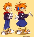 anthro blue_eyes clothing duo female footwear hair male orange_hair shoes solo standing zummeng rayman_(series) ubisoft rayman mammal raypeople_(rayman) 2020 digital_media_(artwork) hi_res