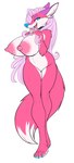 anthro areola big_breasts big_nipples biped blue_eyes blue_nose breasts female fur genitals hair huge_breasts nipples open_mouth pink_body pink_fur pink_hair pointy_breasts pussy simple_background solo white_background max_blackrabbit denisse canid canine fox mammal 2019 absurd_res full-length_portrait hi_res portrait