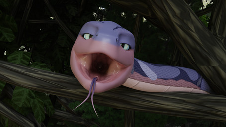 ambiguous_gender feral forked_tongue in_tree looking_at_viewer mouth_shot open_mouth plant purple_body solo throat tongue tongue_sheath tree cryptocrisis sapphyra python reptile reticulated_python scalie snake 16:9 3d_(artwork) digital_media_(artwork) hi_res widescreen